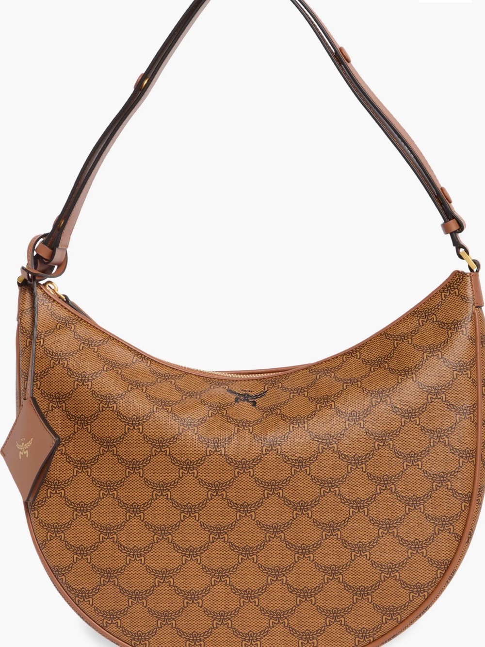 MCM Cognac Monogram Crescent Shoulder Bag